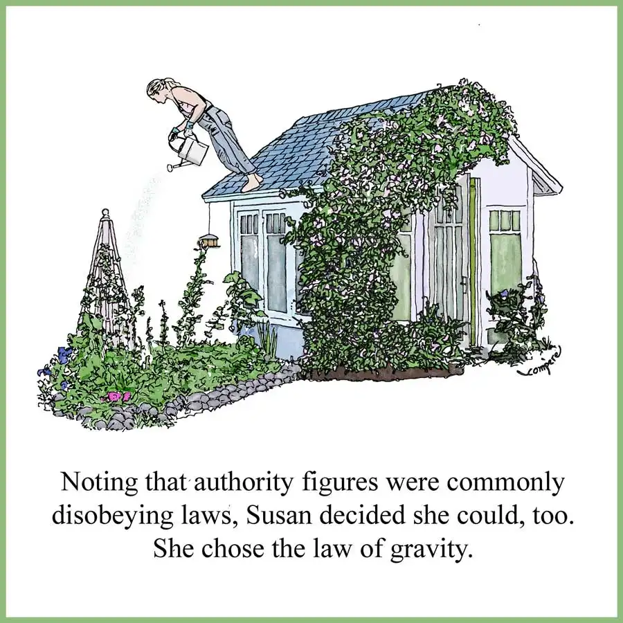 julaug26-cover-website woman standing sideways off the roof of a house watering plants. caption reads:
